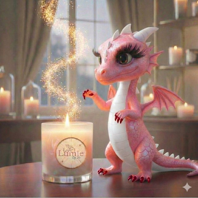 Lumïe la dragonne fait jaillir des étincelles au-dessus d'une bougie allumée